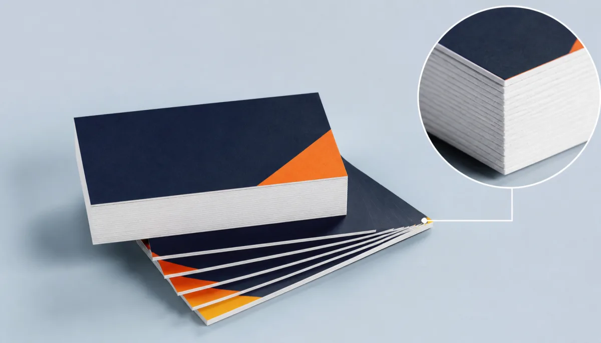 Classic business cards shown as a thick, stacked set with visible paper edges
