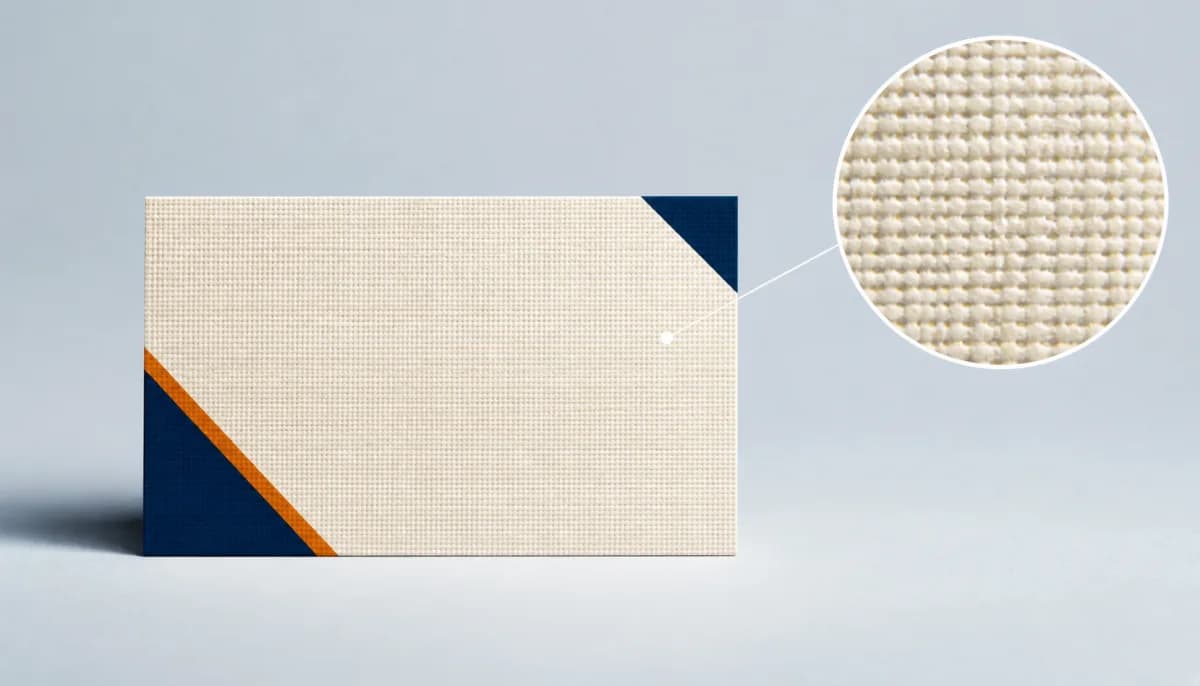 Linen business card with a magnified woven paper texture