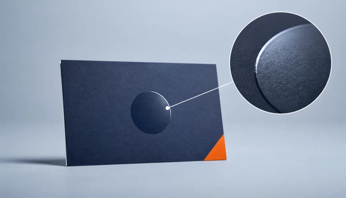 Spot UV business card with a magnified glossy logo accent